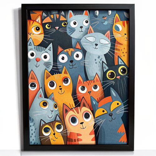 Vibrant Gathering of Cats Art Print for Home Decor, Cat Wall Art Print (1) Poste
