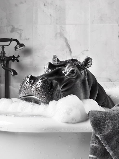 Hippo in Bath-1-3by4 Poster Canvas Funny Annimals Pritnt A0 A1 A2 A3 A4 A5 A6