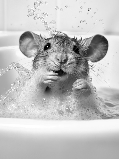 MouseInBathtub-3by4 Poster Canvas Funny Annimals Pritnt A0 A1 A2 A3 A4 A5 A6