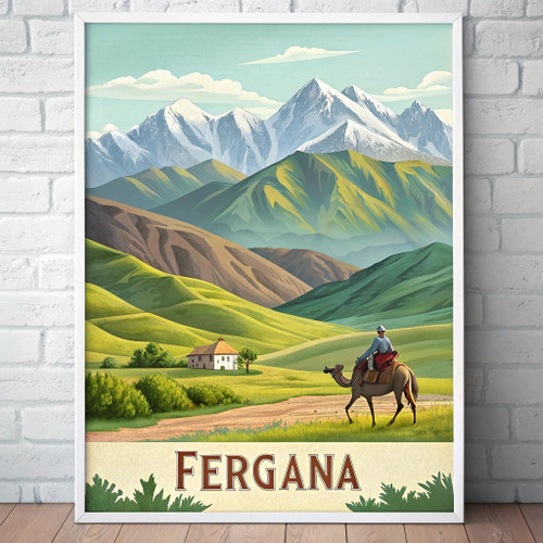 Fergana Valley Uzbekistan Travel Poster - Silk Road Adventure Art Print Poster C