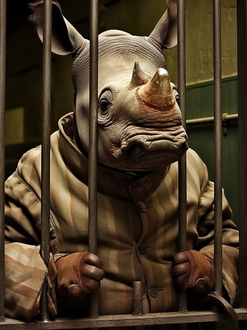 Rhino in Prison-3--3by4 Poster Canvas Funny Annimals Pritnt A0 A1 A2 A3 A4 A5 A6