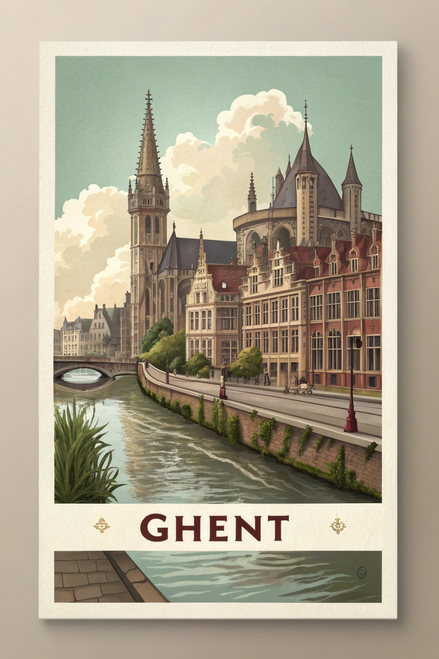 Captivating Ghent Belgium Travel Poster - Medieval Architecture Art Print Poster
