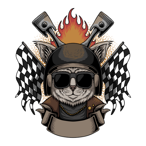 Cat Helmet motorcycle vector illustration Poster Canvas Movie Film Print A0 A1 A