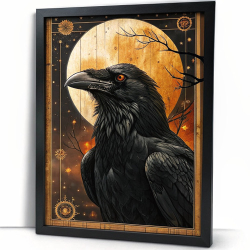 Mystic Raven Moon Art Print Gothic Home Decor Wall Art Black And Orange Print (2