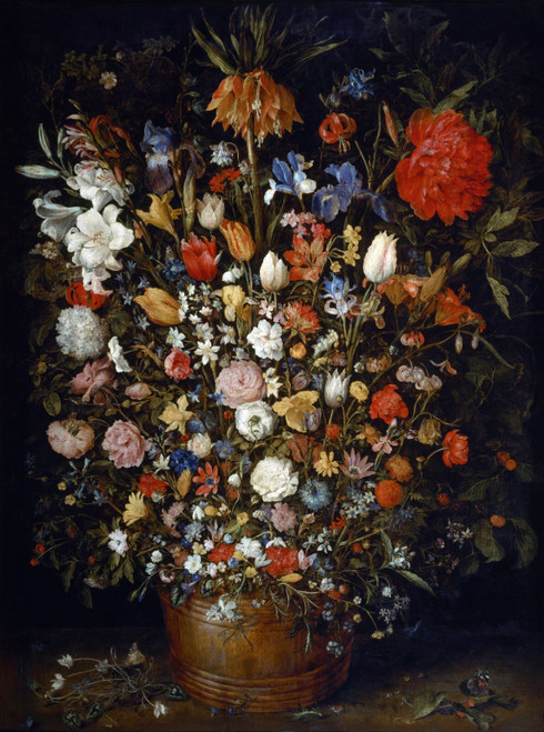 Jan_Brueghel_the_Elder_-_Flowers_in_a_Wooden_Vessel_-_Google_Art_Project Poster