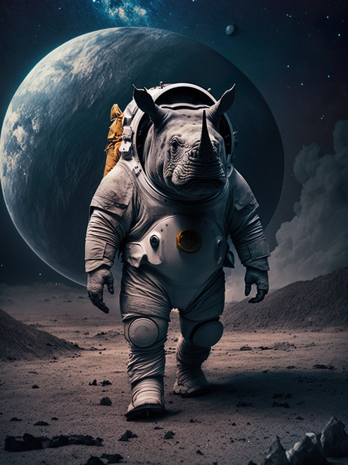 Rhino in Spacesuit-2--3by4 Poster Canvas Funny Annimals Pritnt A0 A1 A2 A3 A4 A5