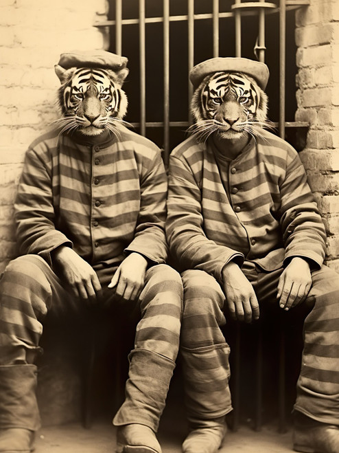 Tigers in Prison-5--3by4 Poster Canvas Funny Annimals Pritnt A0 A1 A2 A3 A4 A5 A