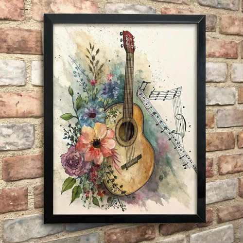 Watercolour Guitar Artwork 30x40cm Framed Print Wall Art Vintage Home Decor (1)
