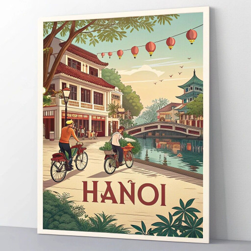 Breathtaking Hanoi Vietnam Travel Poster - Old Quarter Watercolor Art Print Post