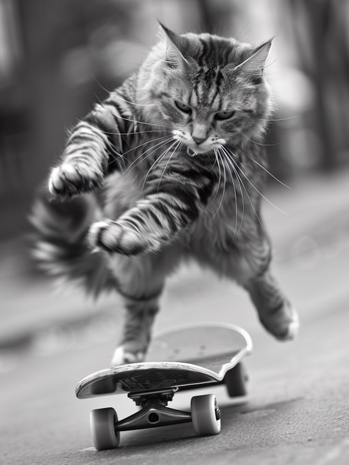 Cat Skateboarding-3-3by4 Poster Canvas Funny Annimals Pritnt A0 A1 A2 A3 A4 A5 A