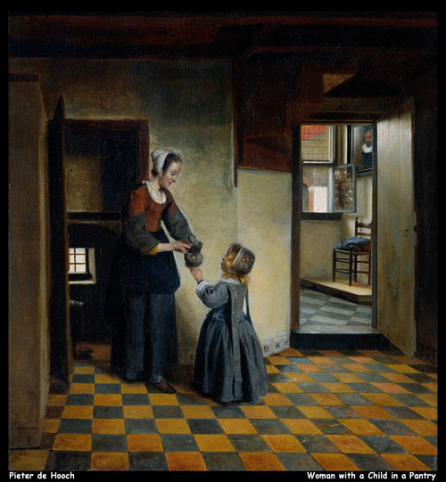 pieter-de-hooch---woman-with-a-child-in-a-pantry_11483632924_o(1) Poster Canvas