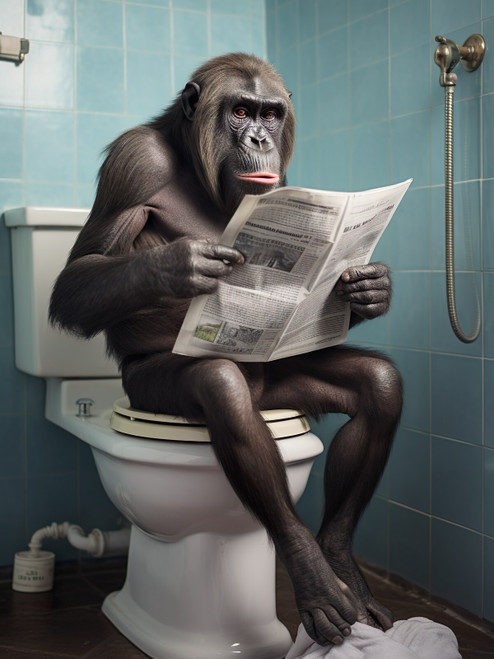 Bonobo on Toilet-4--3by4 Poster Canvas Funny Annimals Pritnt A0 A1 A2 A3 A4 A5 A