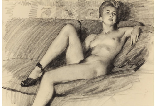Gil Elvgren - Pinup Girl - Reclining Nude in Heels Poster Canvas Movie Film Prin