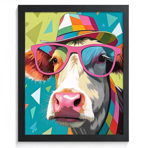 Colourful Cow Wall Art Cow Print Wrap Artwork Gift Pop Art Cow Art In Frame Post
