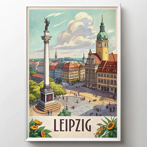 Historic Leipzig Germany Travel Poster – Vibrant Watercolor Cityscape Art Print