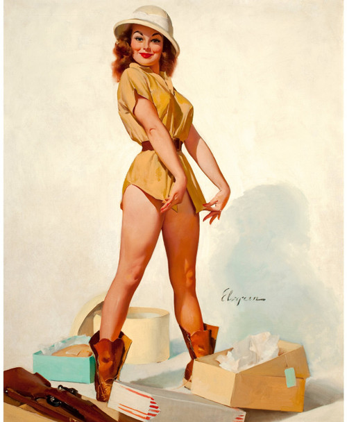 Gil Elvgren - Pinup Girl - Fit to Kill Fair Game for Any Hunt I am Game 1965 Pos