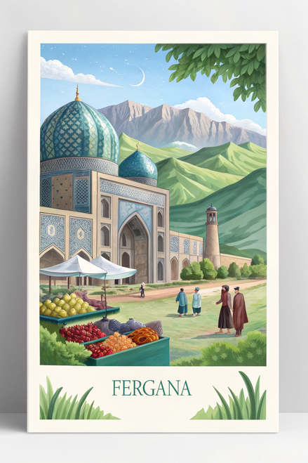 Fergana Valley Uzbekistan Travel Poster - Silk Road Scenic Art Print Poster Canv