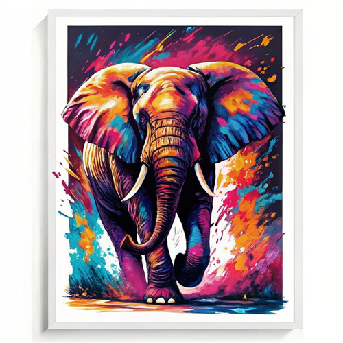 Elephant Wall Art Colourful Elephant Artwork Digital Painting Rainbow Elephant (