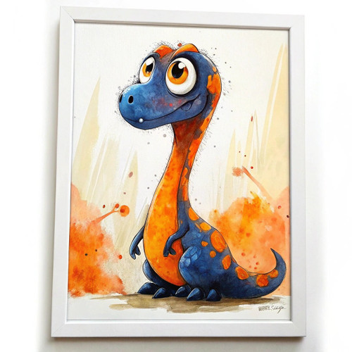 Dino Colourful Art Print Nursery Wall Art Framed Dinosaur Animal Dino Print (2)