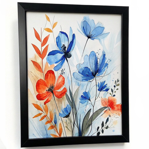 Blue and Red Floral Elegance Print Contemporary Watercolour Flower Art Print (1)