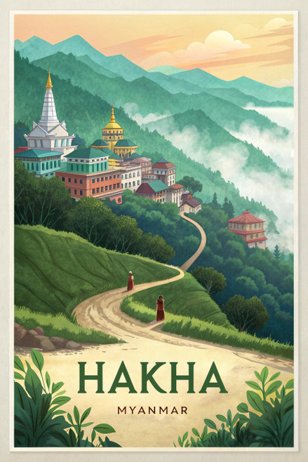 Exotic Hakha Myanmar Travel Poster - Scenic Mountain City Artwork Poster Movie F