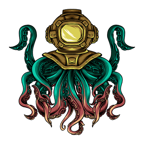 164. Octopus with helmet sticker Fun Gift Poster Canvas Print A0 A1 A2 A3 A4 A5