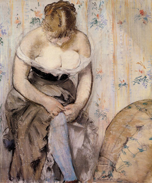 Edouard Manet - Woman Fastening Her Garter - 1878 - 1879 Poster Canvas Movie F