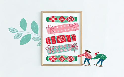 Jolly Cracker Colourful Christmas Art Print - Unframed A6 A5 A4 A3 A2 A1 - Cosy