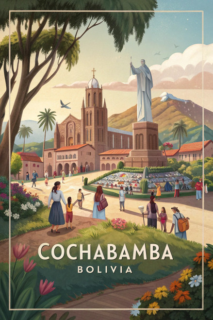 Vibrant Cochabamba City Bolivia Travel Poster - South American Scenery Art Print