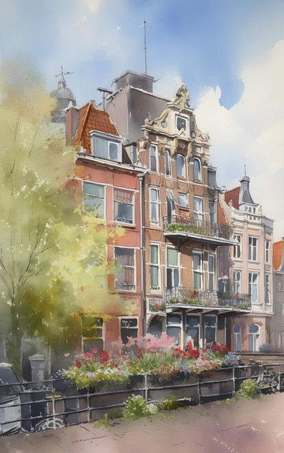 0_Amsterdam Painting Spring Cityscape Watercolour Netherlands watercolour Illust