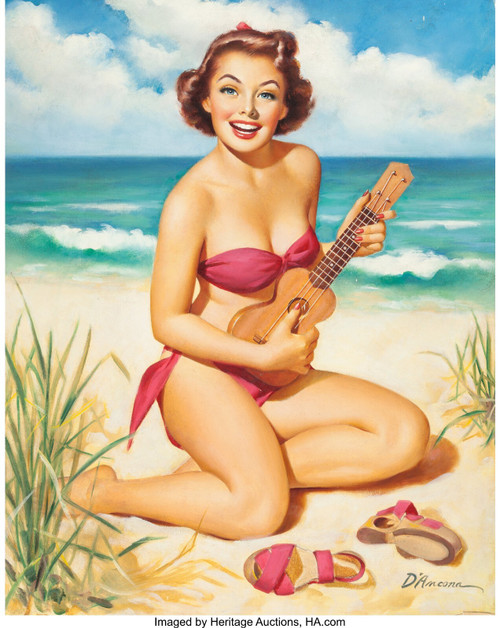 EDWARD D'ANCONA (American, 20th Century). Pin-Up with Ukulele. Poster Canvas Mov