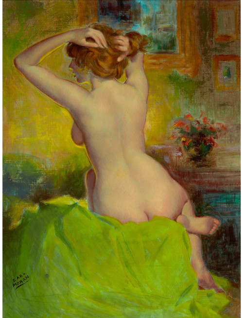 Earl Moran - Bed in green Poster Canvas Print Art Painting Decor Reprint wall A0