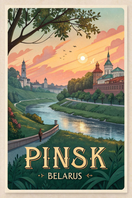 Captivating Pinsk Belarus Travel Poster - Charming Eastern Europe Cityscape Art