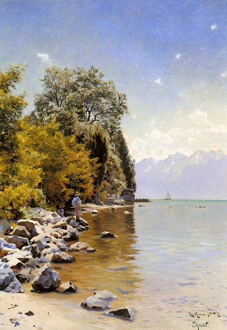 Monsted_Peder_Mork_Fishing_On_Lac_Leman Poster Canvas Movie Film Print A0 A1 A2