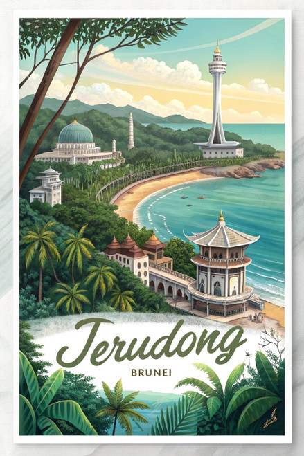 Exquisite Jerudong Brunei Travel Poster - Tropical Cityscape Art Print Poster Mo