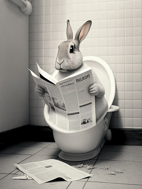 Rabbit on Toilet 3by4 Poster Canvas Funny Annimals Pritnt A0 A1 A2 A3 A4 A5 A6