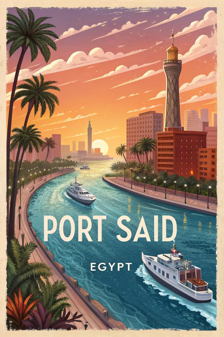 Vibrant Port Said Egypt Travel Poster - Suez Canal City Art Print Poster Movie F