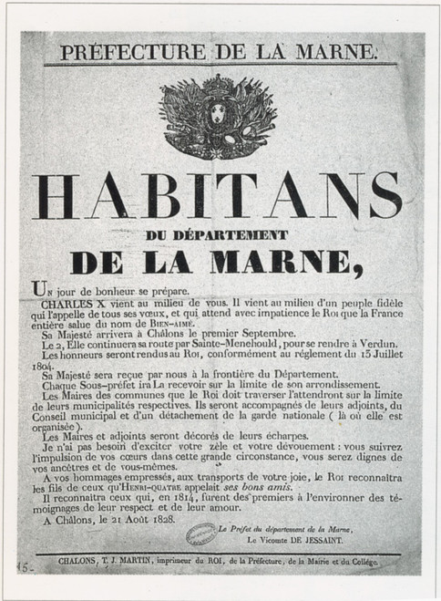 1828 Annonce de la venue de Charles X dans la Marne, Post Art Gallery Poster Ca