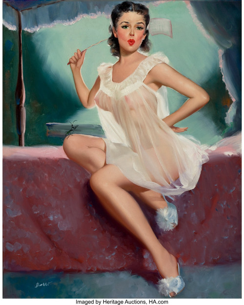 PETER DARRO (American, b. 1917). Pin-Up in a Negligee. O Poster Canvas Movie Fil