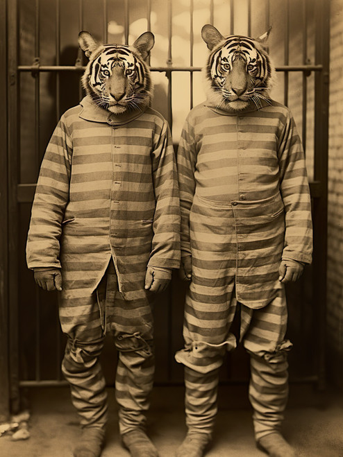 Tigers in Prison-6--3by4 Poster Canvas Funny Annimals Pritnt A0 A1 A2 A3 A4 A5 A
