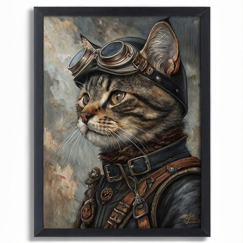 Vintage Maine Coon Cat Portrait Steampunk Animal Wall Art Cat Print Cat Gift (2)
