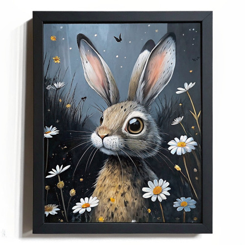 Grey Bunny Picture Art Rabbit Wall Art Floral Nursery Artwork Print Cute Art (2)