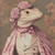 Lady Lizard in a delicate, vintage-inspired outfit with a color palette dominate