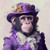 Lady Chimp with a lavish purple top hat and matching accessories, featuring a la