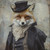 Gentelman Fox with a black top hat and a ruffled, lace-like cravat, along with a
