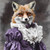 Lady Fox with a unique and whimsical twist, wearing a purpleVictorian-inspired o