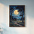 Mystical cottage under full moon with wildflowers art print - full moon above na