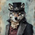 Gentelman Wolf with a vintage-style top hat featuring a floral embellishment. Po
