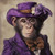 Gentelman Chimp with a lavishly designed purple top hat, complete with a decorat