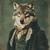 Gentelman Wolf in a Victorian-style outfit, including a dark green jacket and a